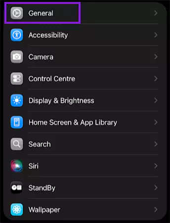 Go to the General option