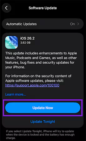 Tap on the Update Now if any
