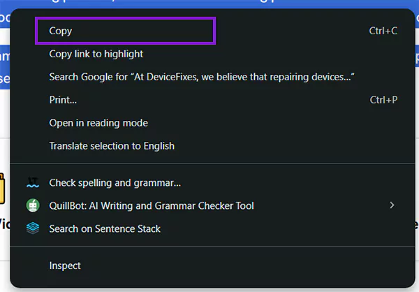 Copy option in Chromebook