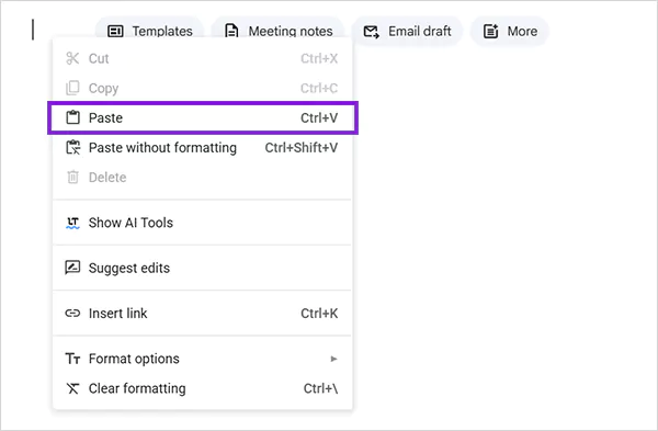 Pasting text in Chromebook