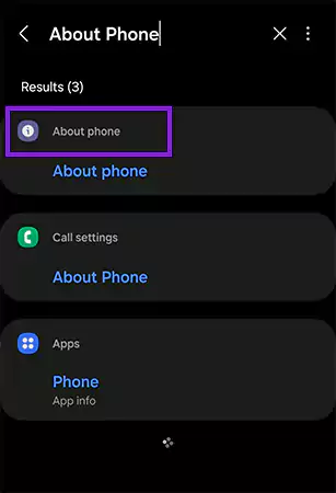 Look for About Phone