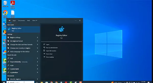 Look for Registry Editor