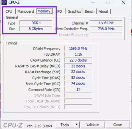 Open CPU Z application and click on Memory to check RAM type size channel