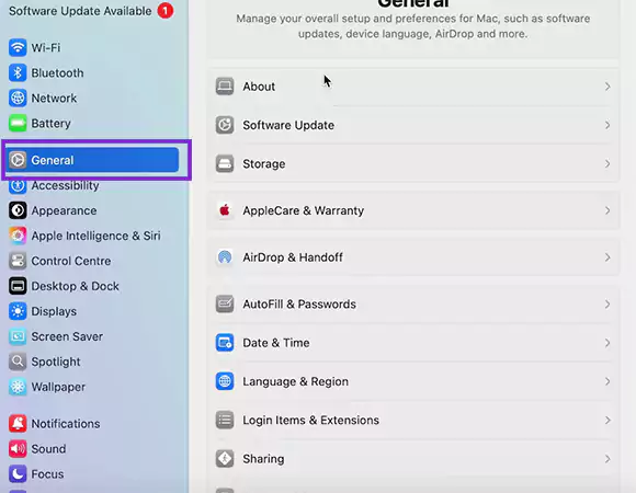 Open Settings and click on General
