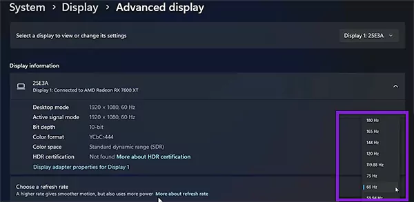 Select a Higher Refresh Rate Than The Current