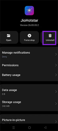 Select the uninstall