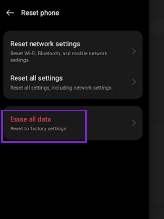 Tap on Erase all data