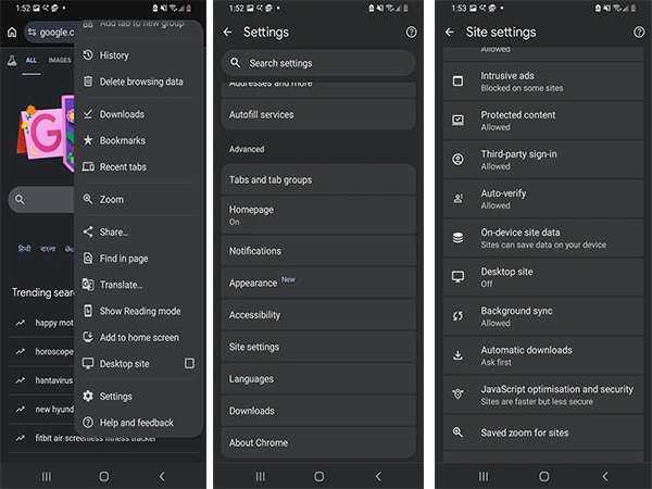 Browser download settings