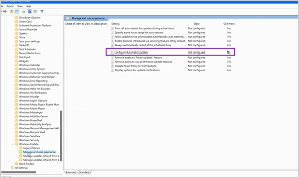 Configure Automatic Updates in group policy editor