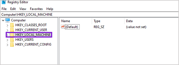 Find HKEY LOCAL MACHINE