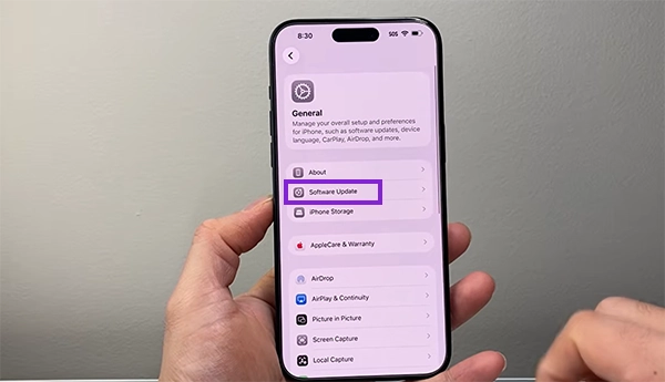 Go to Software Update Option
