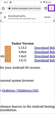 Google Chrome menu button