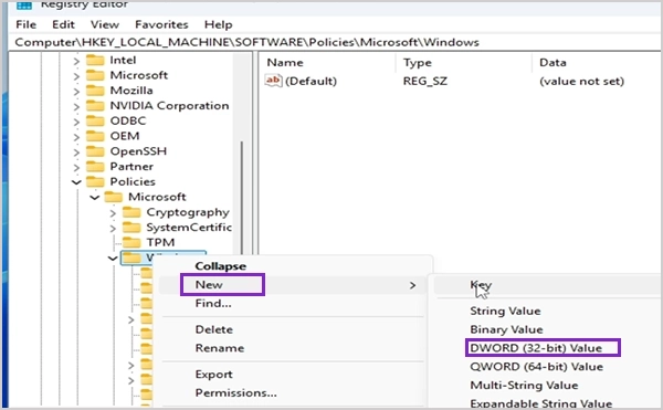 New -DWORD (32 Bit) Values