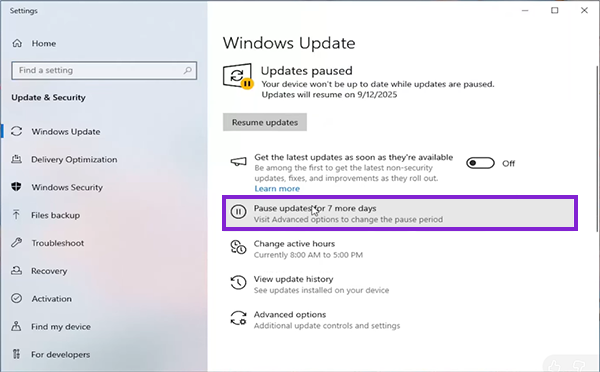 Pause Update