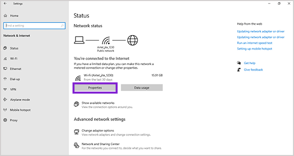 Select Your Network and go to Properties