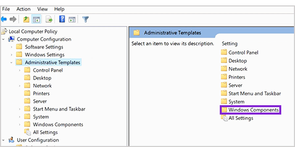 Window Components in Group Policy