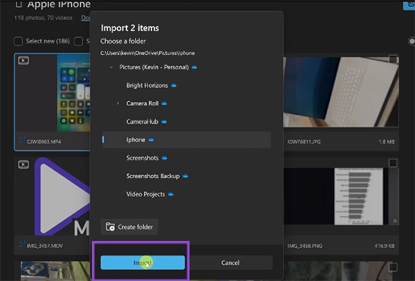  Import photos to PC