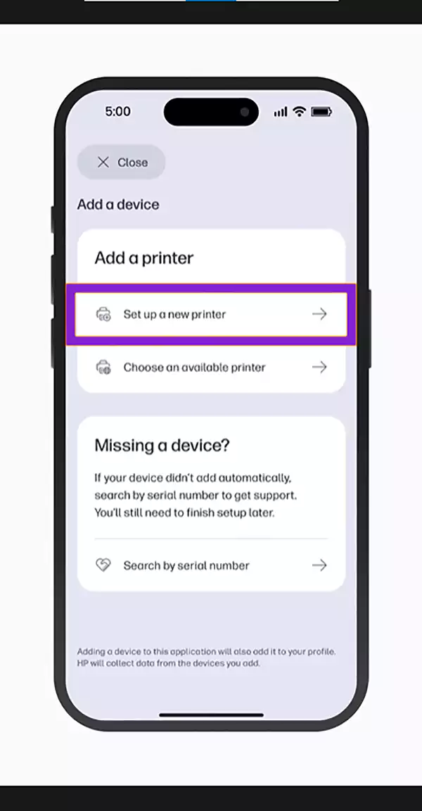 Tap on Set up a new printers