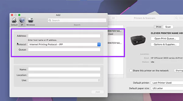 Then manually type the hostname address and location mentioned in the printing devices