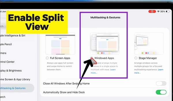 Tap on Windowed Apps