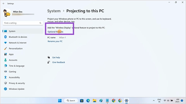 Click on Optional Features