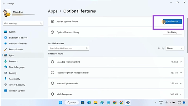 Click on View Features