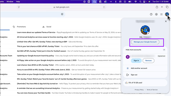 Click on manage my google account