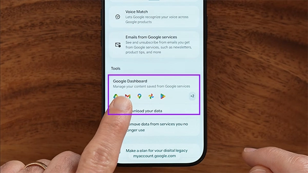 Tap on Google Dashboard