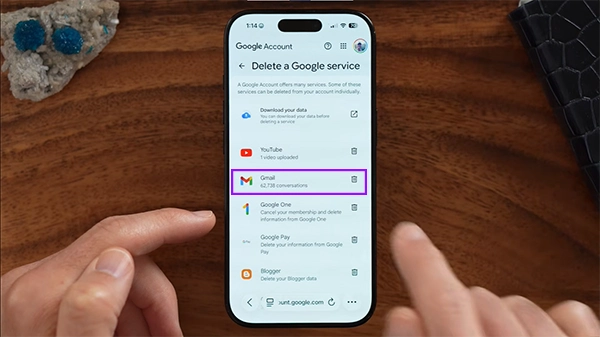 Tap on the Dustbin button beside the Gmail option